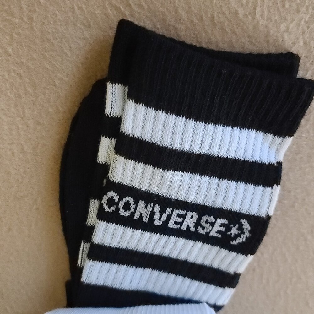 Converse Half Cushion Crew Socks 3 Pack White Blue Mens 6-12 Striped Logo NWT - Picture 8 of 11
